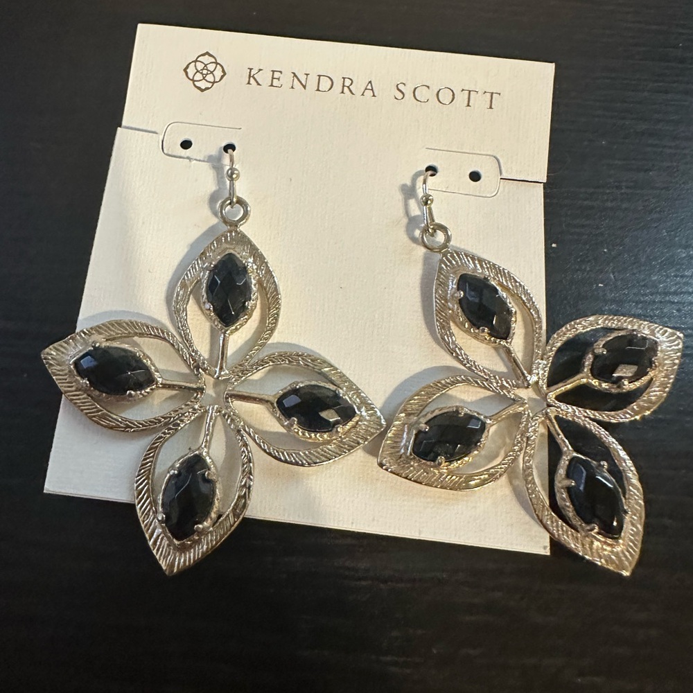 EUC Uber Vintage Kendra Scott Gold/Black Mary Halden Earrings - HTF - Picture 3 of 7